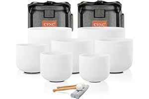 CVNC 432HZ 6-12 Inch Set Of 7 PCS Frosted Chakra Quartz Crystal Singing Bowls For Sound Healing Free 2 PCS Travel Carry Case Bag