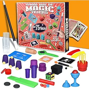AdiChai Jumbo Box of Magic Tricks for Kids & Adults, Magic Box Gift for Kids , Over 75 Magic Tricks Kit, Magic Set Magician Game Indoor Game for Kids (Multicolor)