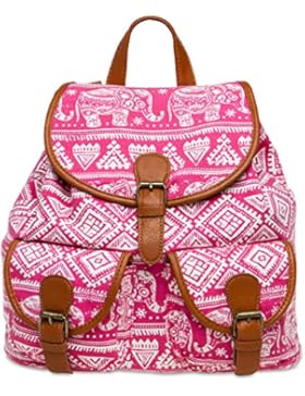 CASPAR TS1038 Damen Stoff City Rucksack mit Elefanten Print