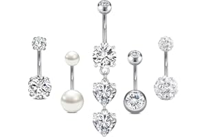 AceFun 14G piercing ombelico 10mm piercing ombelico Argento Oro acciaio inox piercing ombelico acciaio chirurgico 5 pezzi argento cuore piercing ombelico pendente oro donne anelli corpo piercing