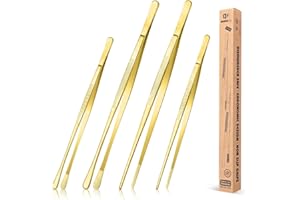 BUNDLEPRO 4 Pincettes de cuisine en acier inoxydable, 12 et 10 pouces, longue pincette de cuisine professionnelle dorée pour la cuisine, les réparations, les fruits de mer et le barbecue.