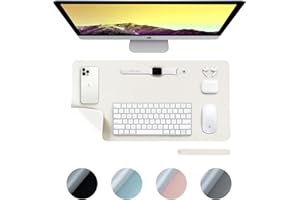 DesireTech Reversible Office Desk Mat, Dual-Sided, Waterproof Faux Leather Table Surface Protector Desk, Laptop Mat & Mouse Pad for Home & Office - 35 x 60cm (Ivory/Silver)