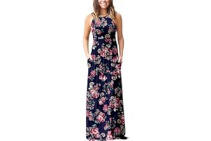 PCEAIIH Women's Casual Sleeveless/Long Sleeve/Short Sleeve Deep V Maxi Dress Loose Long Dresses with Pockets