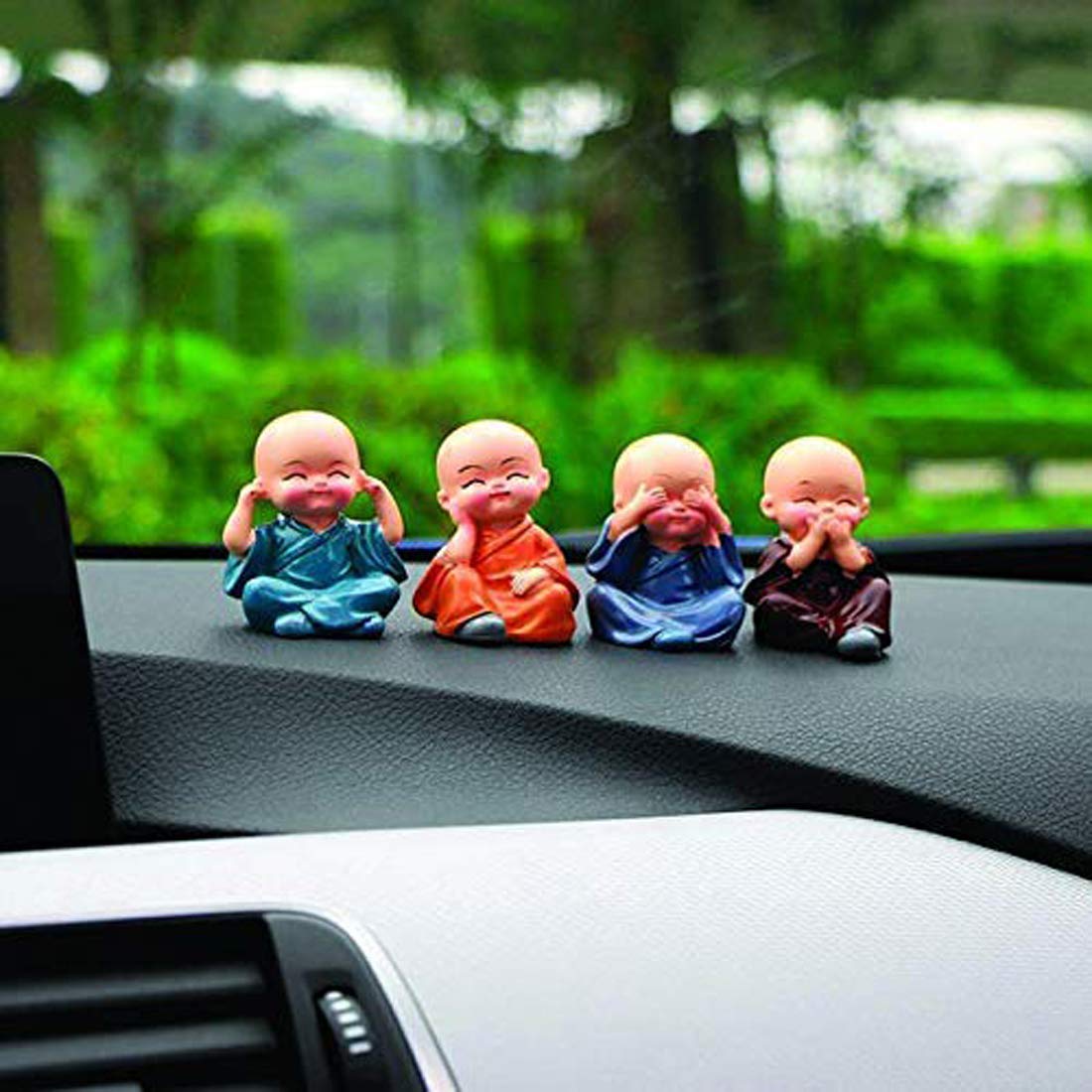 GS Grow n Shine Car Dashboard Accessories Set of 4 Handcrafted Miniature Decorative Buddha Monk Figurines Polystone Showpiece for car dashboard in Multicolor - Image 5
