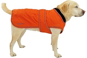 Hugglepets Arctic Armour Waterproof Thermal Dog Coat - Orange (Large 50cm) Reflective Microfleece-Lined Coat for Large Dogs with Adjustable Hook & Loop Fastening & Zipper for Harness or Collar.