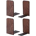 Muso Wood Book ends, wooden bookends 2 pairs - Decorative book ends for shelves - Sturdy book stop for Gift/Home/Office/School 13x10.8x8cm (Walnut wood)