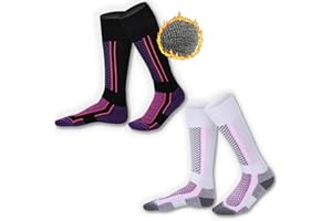 wynott 2 Pairs Thermal Ski Socks Womens Thermal Knee High Long Walking Hiking Skiing Socks Winter Snow Snowboarding Socks Thick Warm Athletic Socks for Women Men for Skiing Cycling Riding,UK 3-6.5