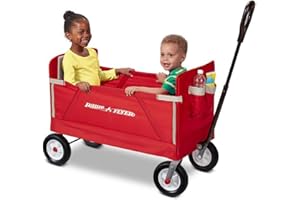 Radio Flyer 3955Z Road 3-in-1 EZ Folding Wagon for Kids and Cargo, Red, Ride