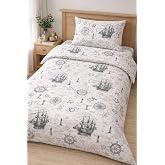 Mulberry Tek Kişilik Ranforce Nevresim Takımı Marin Desenli%100 Pamuk Yumuşak Dokulu 3 Par&ccedil;a (160x220 cm Nevresim, 160x240 cm