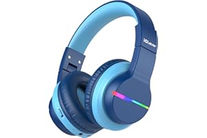 iClever Bluetooth Kinder Kopfhörer, Farbige LED-Leuchten, Kinderkopfhörer Over-Ear mit 74/85dBA Lautstärkebegrenzung, 85 Stunden Spielzeit, Bluetooth 5.2, eingebautes Mikrofon BTH12