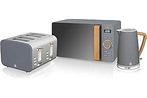 Swan Nordic Kitchen Set, 1.7L Fast Boil Kettle, 1500W 4-Slice Toaster and 800W 20L Microwave, Grey SK14610GRYN/ ST14620GRYN/ SM22036LGRYN