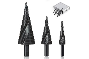ERWEY 3 Pcs Punte Coniche 4-12/4-20/4-32mm, in Acciaio HSS, Fresa Conica Trapano a Gradini, Buco Cutter a Scalini per Eseguire Foro In Metallo Acciaio Ottone Legno Plastica Ferro