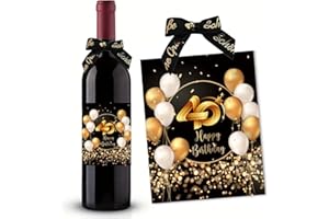 SEUNKIEER 40. Geburtstag Flaschenetikett mit Schleife Schwarzes Gold Lack veredelt 10x12,7cm Happy Birthday 40 - Geburtstagsdeko Geburtstagsgeschenk Geschenke für Frauen Männer