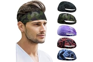 Beister Lot de 5 Bandeaux de Sport pour Homme et Femme - Évacuation de l'humidité et de la Transpiration - Bandeau élastique Large pour la Course à Pied, Le Cyclisme, Le Basket-Ball, la Gym, Le