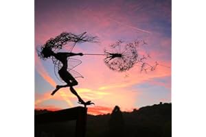 UVAN ART Fate e soffioni ballano insieme, palo da giardino, fata magica, statua di filo, decorazione del giardino, prato, sentiero, terrazza, ornamenti (H)