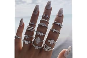 IYOU, Set di anelli vintage per nocche, colore argento, con pietre in cristallo, impilabili, stile stravagante, gioielli per donne e ragazze, confezione da 15 pezzi