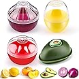 ELECDON 4 Pieces Silicone Fruit and Vegetable Shaped Savers, Storage Containers for Fridge, Avocado Lemon Tomato and Onion Keeper, BPA Free Food Saver, Holder, Refrigerator Vegetable Crisper