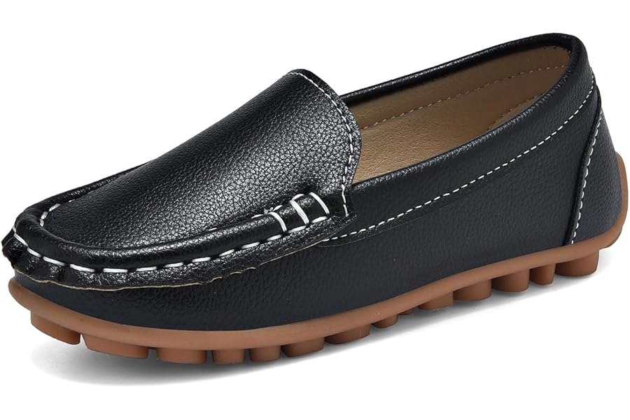 Yeeteepot Kids Faux Leather Loafers Boys Girls Slip On Moccasins Anti-Slip Boat Shoes Flat Breathable Oxfords Casual Dress Shoes