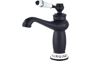 Namuoto Grifo de Lavabo Grifo Negro Lavabo Vintage Floral de Una Sola Manija del Grifo, Grifos Baño con Válvula de Cerámica, Negro