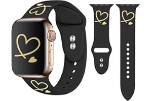 Vozehui pasek do Apple Watch 38 mm / 40 mm / 41 mm, miękki silikonowy złoty wzór serca, z nadrukiem, pasek zamienny, pasek sportowy do iWatch Series SE / 7 / 6 / 5 / 4 / 3 / 2 / 1, 38/40/41mm