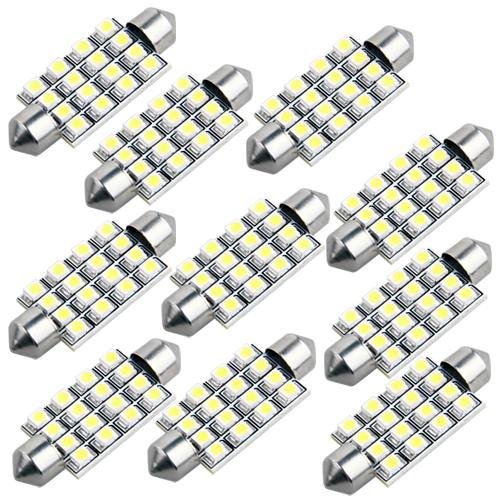 Preisvergleich Produktbild 10 Lampen, 16 SMD LEDs, weiß, 42 mm, für Autos, Kuppeln, Girlanden