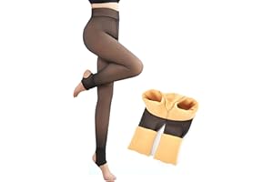 SHEPIN Collant Foderati in Pile, Fleece Translucent Tights Calze Felpate da Donna, Collant Termiche Donna Semi-Opaco, Collant Invernali Felpati Donna Foderata Collant Termici Donna Traslucido/Nero/Carne 300G