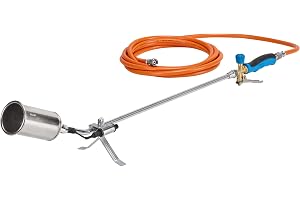 CFH Avflammapparat PZ 6500 inkl. piezotändning och gasslang – ogräsbrännare gas, användning med 3/8 tums anslutning för gasflaskor, perfekt för ogräsborttagning, tjär- och dammfoliearbeten, TÜV SÜD GS