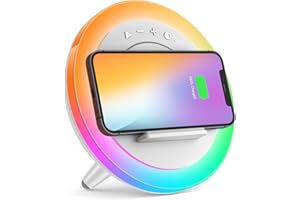 Skaaisont Enceinte Bluetooth Veilleuses, Lampe de Chevet avec Chargeur Sans Fil, Meilleures Idées Festival Cadeau Pour Fille, Garcon, Papa, Maman (Charge sans fil 5 W), Blanc