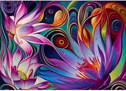 5D LAZODA DIY Diamond Painting by Number Kits, Full Drill Crystal Rhinestone Diamond Embroidery Paintings Pictures Arts Craft for Home Decoration Lotus 11.8 X 15.7 Inch