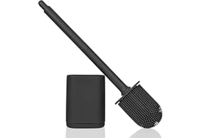 Cozary Escobillas De Baño,Escobilla Baño Silicona, Cerdas Gruesas, Material TPR, Montaje Mural O sobre El Piso, Instalación Sin Orificios para Facilitar La Limpieza (Negro, 1 Pieza)