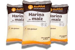 ADPAN Harina de Maíz Molida/Sin Gluten ni Alérgenos/No lactosa/Pack de 3 Bolsas de 1 kilo/Dieta Saludable/VEGANA/Ideal para tortillas/Molino de Piedra.