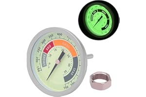 GLOWYE 3 1/8” Luminous BBQ Thermometer Gauge for CharBroil Oklahoma Joe’s Smokers, Weber, Royal Gourmet, Char-Griller and Most Charcoal Grills, 1/2 NPT Stainless Steel Grill Temperature Gauge