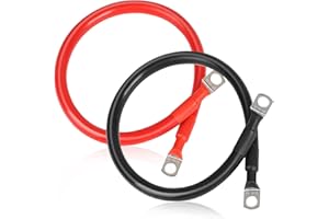 SWAWIS 2 Piezas Cable Bateria Coche M10 50cm Cable 35mm² Cable de Batería 12V/24V con Terminales de Anillo para Solar Moto Cable de Batería de Coche a Tierra, Negro + Rojo
