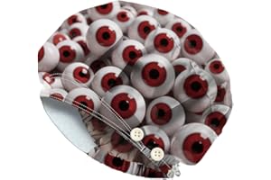 DELORIGIN Eyeballs Bouffant Scrub Caps Elastic Working Caps Cotton Scrub Nursing Doctor Surgeon Cap With 4 Button and Sweatband Breathable Unisex Adjustable Bandage Hats for Nurse Cooking Housework