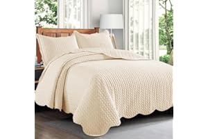 Trendy Realm Quilt Mono Bedspread 3 Pieces Set – Coverless Quilted Leaf Motif Bedspread, Comforter Throw, Summer and All-Season Lightweight Bedding Sets, with 2 Pillow Shams (Super King, Beige)
