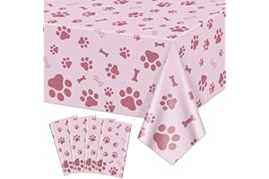 APUXXJUPA Cucciolo cane zampa stampa tovaglia, 4 pezzi rosa pawty tavolo copre per animali domestici cane a tema compleanno decorazioni per feste di compleanno, 130 x 220 cm