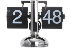 HEALLILY Retro Flip Down Clock Automatic Digital Clock Auto Pager Turning Clocks Creative Desk Decor for Home Office (Black Without Battery)