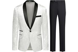 Allthemen Traje de Esmoquin Jacquard Ajustado de 2 Piezas para Hombre para graduación de Fiesta de Boda