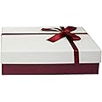 Emartbuy Rigid Luxury Rectangle Shaped Presentation Gift Box, 33.5 cm * 25 cm * 11.5 cm, Textured Burgundy Box with Cream Lid, Chocolate Brown Interior and Satin Decorative Ribbon