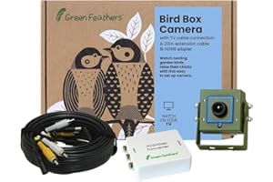 Green Feathers Wired Outdoor Birdbox and Wildlife Camera, 700TVL Night Vision Camera for Birdbox, Hedgehog House & Wildlife- Camera, 20m Cable & HDMI Adapter