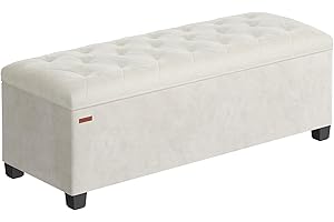 SONGMICS Puff Almacenaje, Baúl con Patas, 40 x 110 x 39 cm, Banco de Pie de Cama, Banco Almacenaje, Soporta hasta 300 kg, para Sala de Estar, Dormitorio, Entrada, Blanco Crema LSF089W01