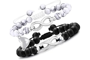 VNOX Partnerarmbänder Unendlichkeitszeichen Herz,Achat Naturstein Perlen Pärchen Armband,Edelstahl Paar Armbänder,Schmuck Weihnachtsgeschenke Partner Geschenke Freundin Boyfriend Männer Frauen