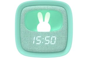 WONDEE - Mob [ 2en1] Reloj Despertador Infantil Niñas y Niños + Luz Nocturna Quitamiedos con Conejo Silicona Luminoso - Lámpara Despertador Regalo Infantil para Niños y Niñas 5,6,7,8,9,10,11,12 años