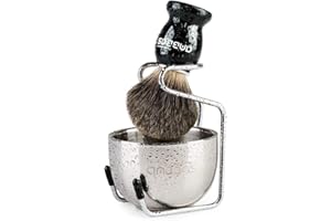 Shaving Set, 3pcs Pure Badger Hair Shaving Brush Natural Wooden Handle with Stainless Steel Shaving Brush Stand & 2Layers Shaving Soap Bowl for Men Wet Shaving Stater by Anbbas