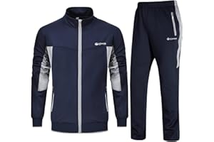 Rdruko Mens Track Suits Sets Contrast Full Zip Sports Jacket Casual Joggers Drawstring Elasticated Waist 2 Piece with Zipper Pockets