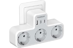 TESSAN 6 i 1 Grenuttag, uttagsadapter med 2 USB C och 1 USB A | Vägguttag kompatibel med telefon, pad, eluttag för hem, sovru
