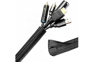 SHAKEEL 1/2"-10Ft Black Cable Tidy Sleeve, USB Cable Management, Cable Sleeve for Computer Wire Tidy, Cord Protectors from Pets Chewing, Self-Wrapping Wire Loom Tubing, Flame Retardant