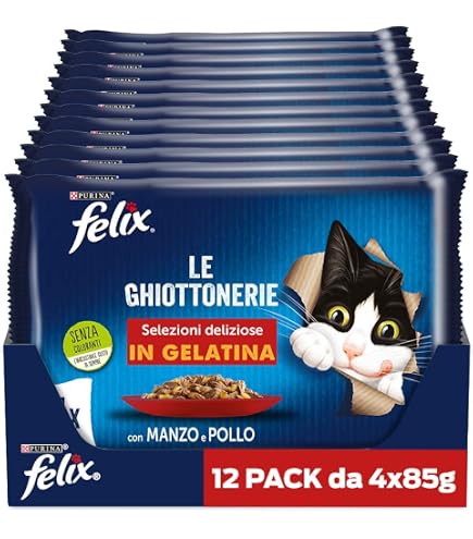 Felix Cibo Per Gatti In Gelatina - Confezione Assortita 44 X 100 G (Manzo, Pollo, Tonno, Salmone)