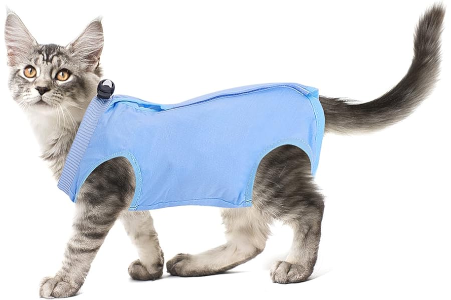 Cobee Cat Professional Recovery Suit for Abdominal Wounds or Skin Diseases, Kitten Surgery Recovery Suit E-Collar Alternative for Cats After Surgery - Blue, M Size