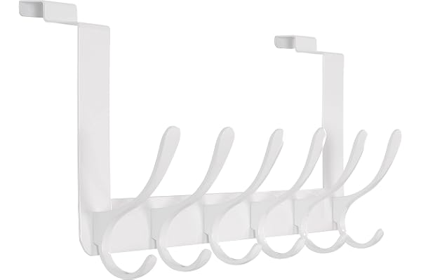 SKOLOO Crochet de porte à suspendre, crochet de porte en métal sans perçage, porte-manteau pour porte, porte-serviettes, blanc